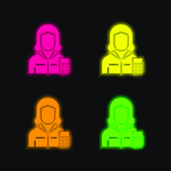 Accountant four color glowing neon vector icon