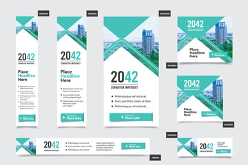 City Background Corporate Web Banner Template in multiple sizes. Easy to adapt to Brochure, Annual Report, Magazine, Poster, Corporate Advertising media, Flyer, Website.
