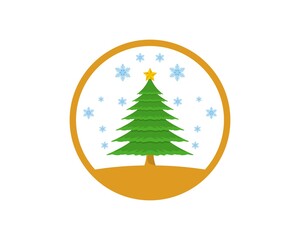 Circle shape with christmas pine tree and snow flower