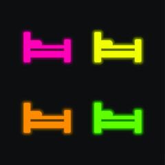 Fototapeta premium Bed four color glowing neon vector icon
