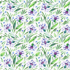 A set of natural elements - leaves, flowers, herbs, hand-painted in watercolor. The greenery of the garden and forest, painted in watercolor, is isolated on a white background