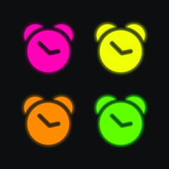 Alarm Clock four color glowing neon vector icon