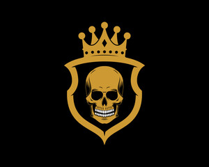 Shield and crown with skull head inside