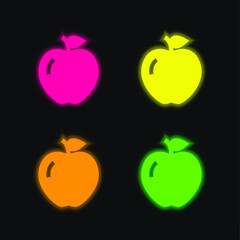 Apple four color glowing neon vector icon