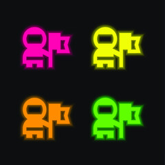 Astronaut four color glowing neon vector icon