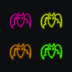 Obraz premium Bat Outline four color glowing neon vector icon