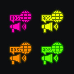 Advertising four color glowing neon vector icon