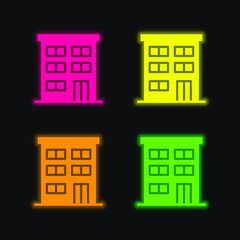 Apartment four color glowing neon vector icon