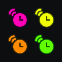 Alarm Clock four color glowing neon vector icon