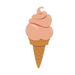 Ice cream with a waffle tube on a white background with pink icing. ice cream in boho style. stock vector illustration.