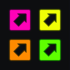 Arrow Pointing Upper Right In A Square four color glowing neon vector icon