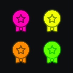 Badge four color glowing neon vector icon