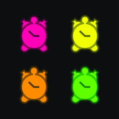 Alarm Clock four color glowing neon vector icon