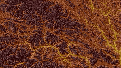 Brown and Yellow Digital Elevation Model in Northeast of India and West of China