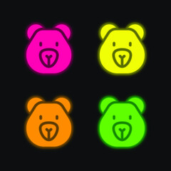 Bear four color glowing neon vector icon