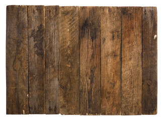 Vintage old weathered wooden background from planks, isolated on white.
