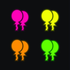 Balloons four color glowing neon vector icon