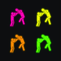 Basketball Player four color glowing neon vector icon