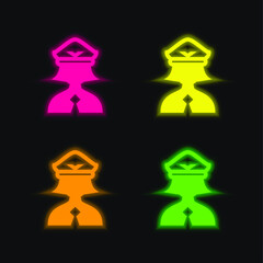 Air Hostess four color glowing neon vector icon