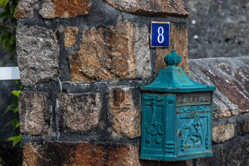 historical postbox in brittany, france