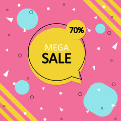 mega sale banner 70%.Marketing.The sign of the price of the offer for sale.The text of the discount. Vector