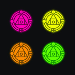 Alchemy four color glowing neon vector icon