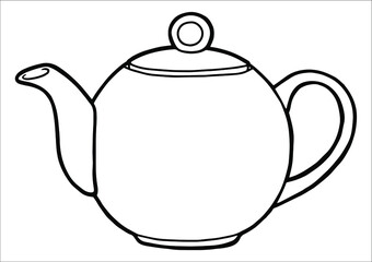 Teapot. Ceramic teapot for tea. Coloring page. Black outline. 
