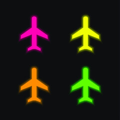 Airplane four color glowing neon vector icon