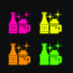 Beer four color glowing neon vector icon