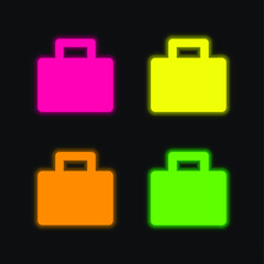Briefcase four color glowing neon vector icon