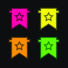 Bookmark four color glowing neon vector icon