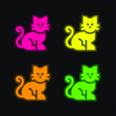 Black Cat four color glowing neon vector icon