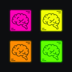 Brain four color glowing neon vector icon