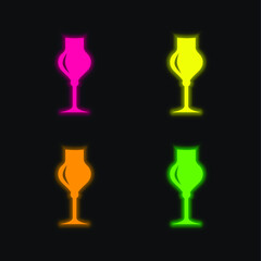Black Elegant Drinking Glass Tool four color glowing neon vector icon