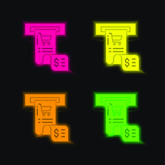Obraz premium Bill four color glowing neon vector icon