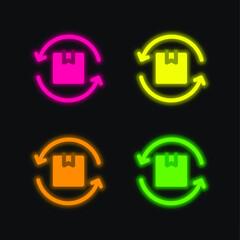 Box four color glowing neon vector icon