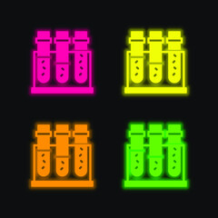 Blood Sample four color glowing neon vector icon