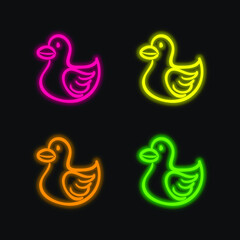 Bird Animal Shape Toy four color glowing neon vector icon