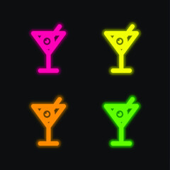 Beverages four color glowing neon vector icon