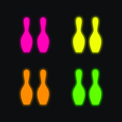 Bowling Bowls Silhouette four color glowing neon vector icon