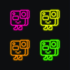 Action Camera four color glowing neon vector icon