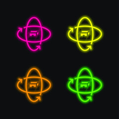 360 Degrees four color glowing neon vector icon