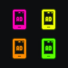 Ad four color glowing neon vector icon