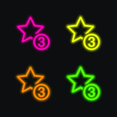 3 Stars Symbol four color glowing neon vector icon