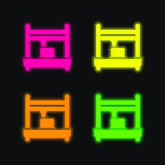 3d Printer four color glowing neon vector icon