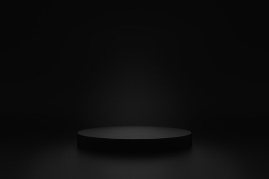 Simple Blank Luxury Black Gradient Background With Product Display Platform. Empty Studio With Circle Podium Pedestal On A Black Backdrop. 3D Rendering