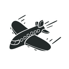 Airplane Travel Icon Silhouette Illustration. Flying Vector Graphic Pictogram Symbol Clip Art. Doodle Sketch Black Sign.