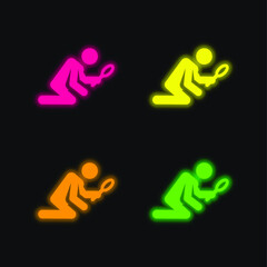 Archeologist four color glowing neon vector icon