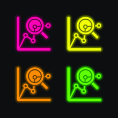 Analytics four color glowing neon vector icon