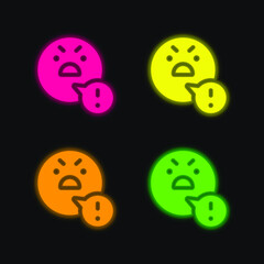 Angry four color glowing neon vector icon